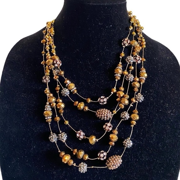 Beaded Necklace & Earring Set Faceted Glass Copper Gunmetal Layered Necklace - Picture 3 of 16